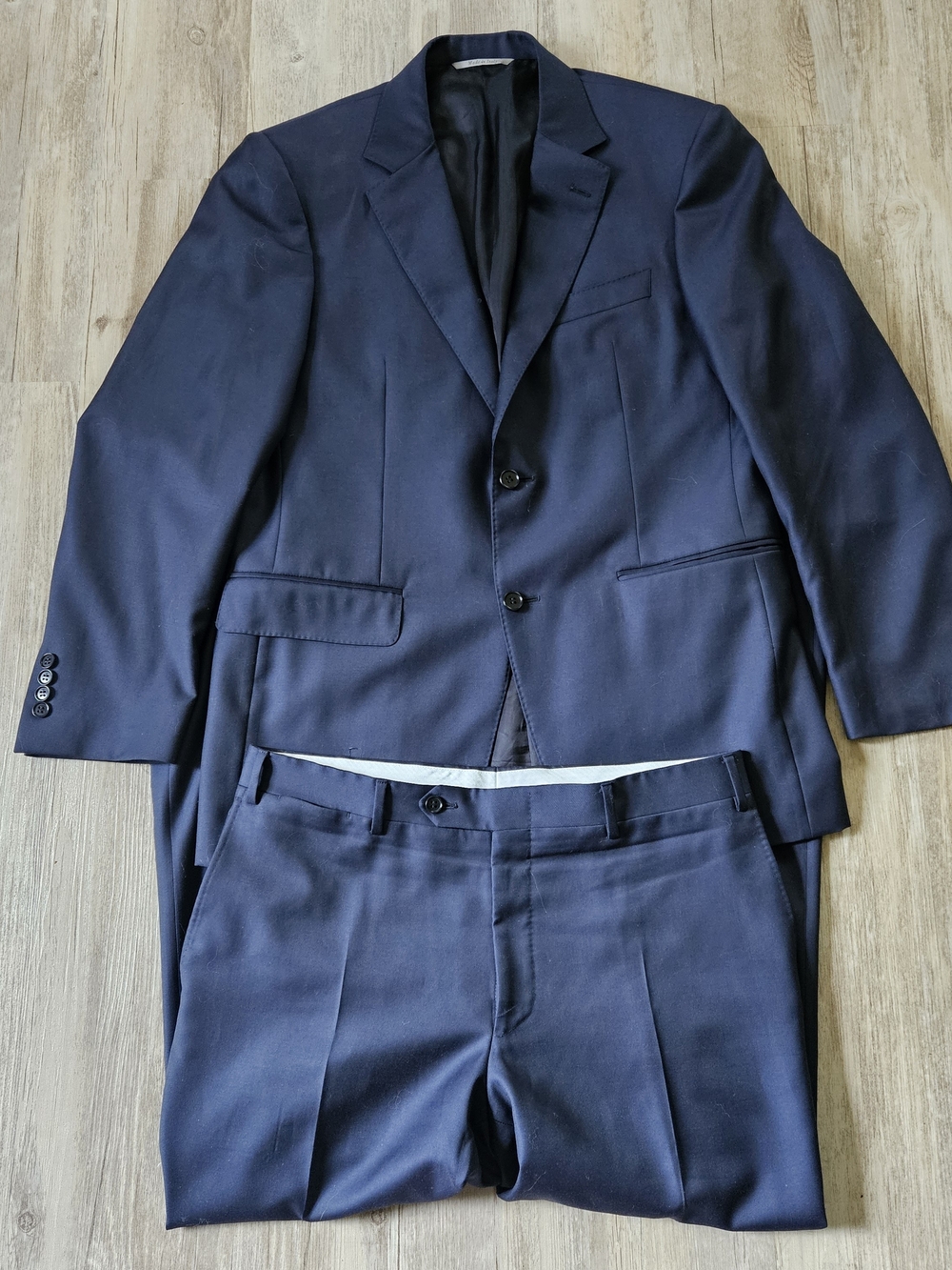 Canali Men's 100% Wool Single Breasted Solid Navy Blue Two-Piece Suit 40R